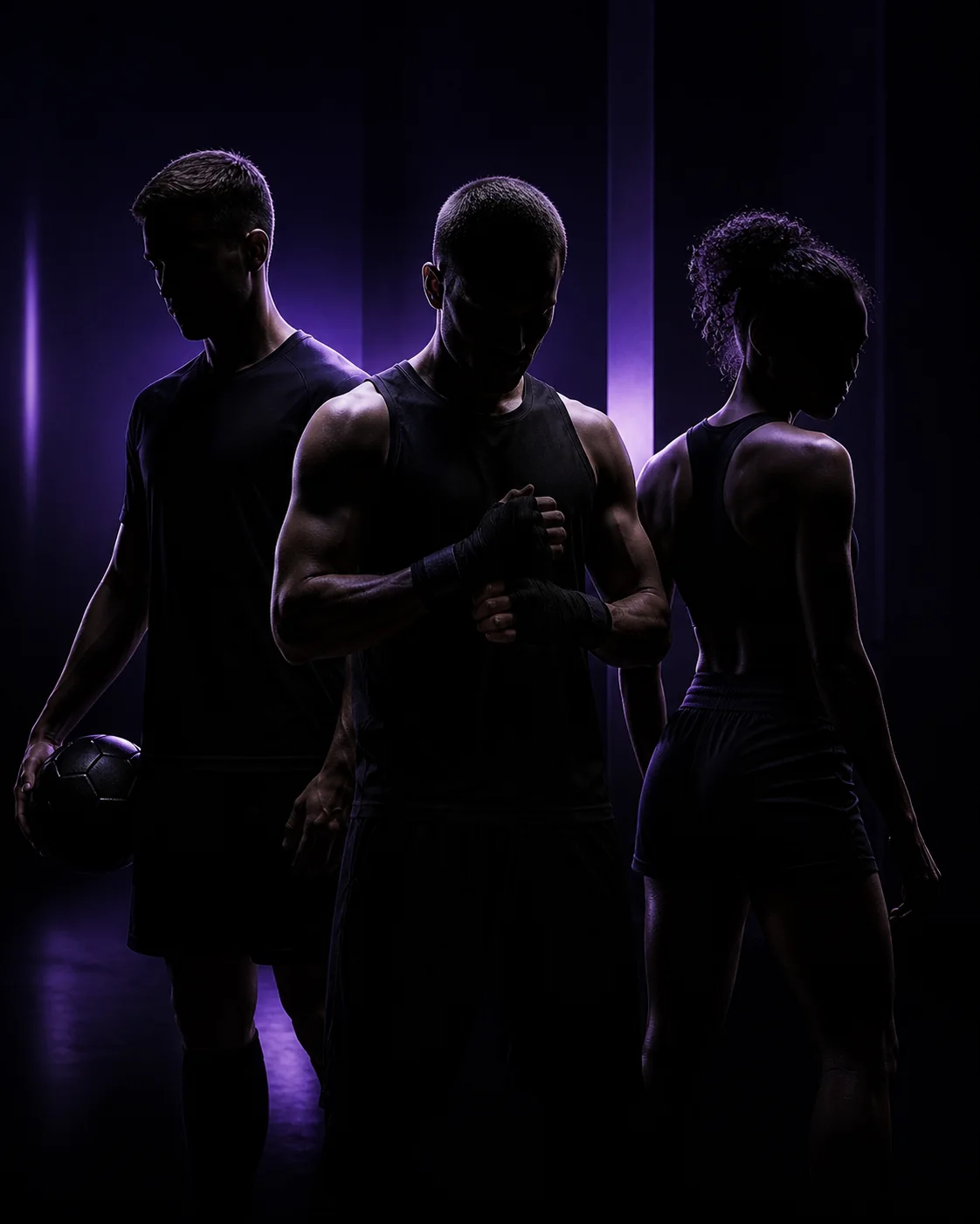 Three athletes representing football, boxing and emerging sport.