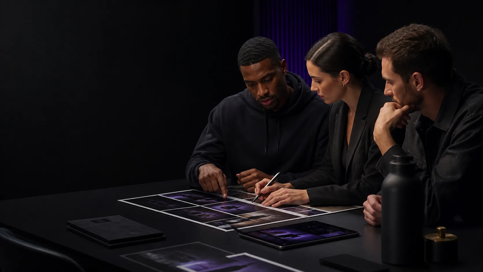 Athlete and creative team reviewing a campaign concept