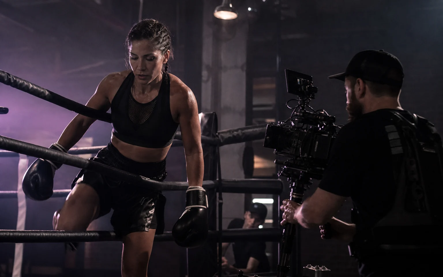 Athlete campaign film production inside a boxing gym.